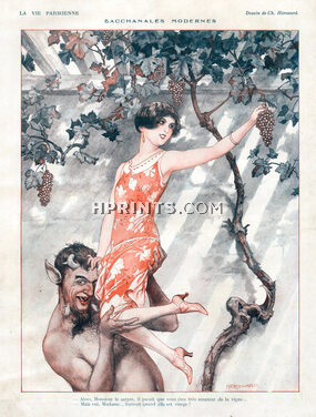 Chéri Hérouard 1926 Modern Bacchanalia, Grapes Harvest, Satyre Faun