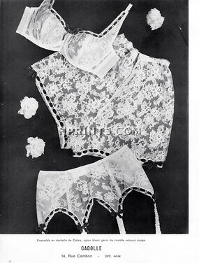 Cadolle (Lingerie) 1956 Bra, Panties, Garter Belt