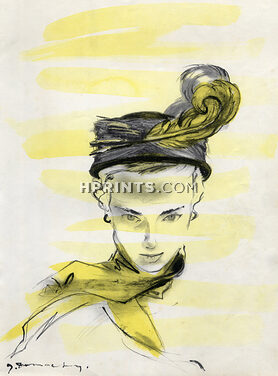 Maud et Nano (Millinery) 1949 Velvet Hat, Jacques Demachy