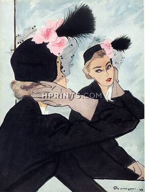 Gilbert Orcel (Millinery) 1949 Rose on Black Felt-tip, Pierre Mourgue