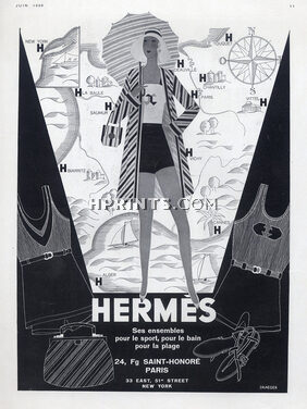 Hermès (Swimwear) 1930 Reynaldo Luza, Parasol, Sandals