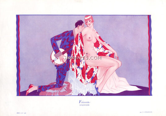 A. Chazelle 1925 Frisson - Emotion... Nude, Mandolin Player