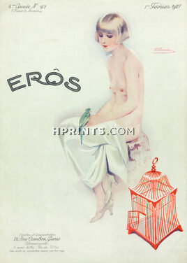 Suzanne Meunier 1927 Février, Eros cover, Nude, Parrot