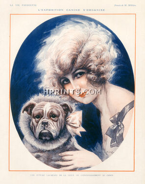 Maurice Millière 1924 "L'exposition Canine" English Bulldog, Collar