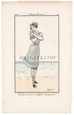 André PECOUD 1912 Journal des Dames et des Modes Costumes Parisiens Pochoir N°14