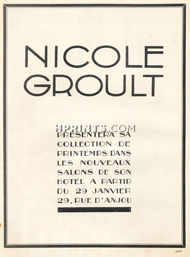 Nicole Groult 1926 Label, Address: 29 rue d'Anjou, Paris