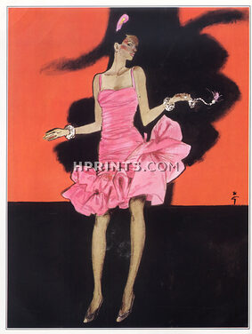 Yves Saint-Laurent 1981 René Gruau, pink Evening Gown
