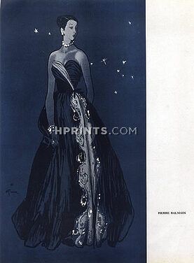 Pierre Balmain & Jeanne Lanvin 1946 Evening Gown René Gruau