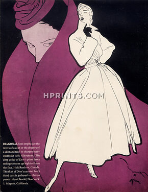 Christian Dior 1950 Redingote Winter Coat René Gruau