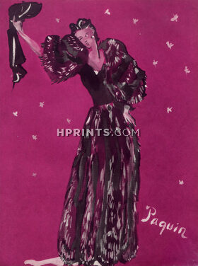 Paquin 1937 Christian Bérard, Fashion Illustration, Evening Gown