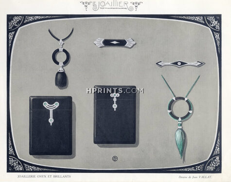 Jean Vallat (Jewels Drawings) 1921 Onyx et Brillants, Art Deco Style