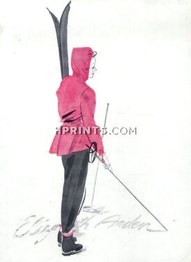 Elizabeth Arden (Cosmetics) 1945 René Gruau, Skiing