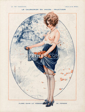 Maurice Millière 1918 Picking of Apples..Sexy Topless Girl