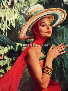 Givenchy (Hat) 1956 Chapeau Pare-Soleil, Style Péruvien, Photography Henry Clarke