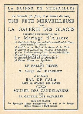 Ballet Russe 1923 Program "Le Mariage d'Aurore" Serge de Diaghilew, Gala de Versailles, 3 pages Leaflet, 6 pages