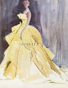 Christian Dior 1949 Evening Gown, Fashion Illustration, Pierre Simon