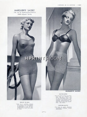 Marguerite Sacrez (Lingerie) 1937 Girdle, Bra, Swimwear