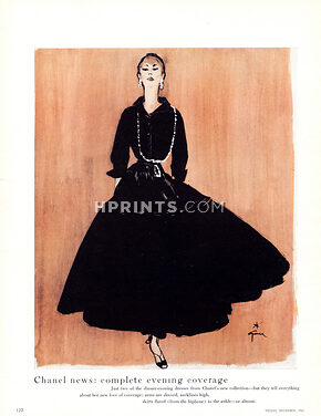 Chanel (Couture) 1954 René Gruau, dinner-evening dress from Chanel's new collection