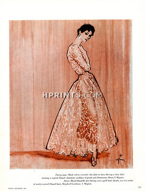 Chanel (Couture) 1954 René Gruau, dinner-evening dress from Chanel's new collection