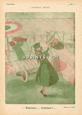 Louis Icart 1917 L' Heureux Départ, Aviator, Airplane, Lovers