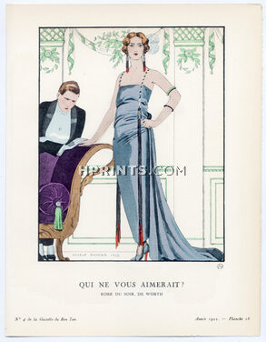 Qui ne vous Aimerait ?, 1922 - George Barbier, Robe du soir de Worth. La Gazette du Bon Ton, n°4 — Planche 28