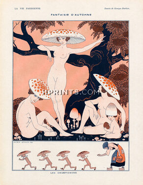 George Barbier 1916 Les Champignons, Fancy Autumn Mushroom Women Nude