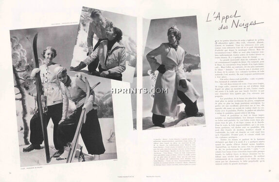 L'Appel des Neiges, 1934 - Sportswear Madeleine de Rauch, Véra Boréa, Knizé, Jacques Heim, Hermès, Bessé, De Nargonoff Photo Horst, 4 pages