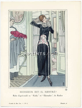 Monsieur est-il rentré ?, 1920 - Benito, Robe d'après-midi en "Kasha" et "Djersador" de Rodier. La Gazette du Bon Ton, n°8 — Planche 56