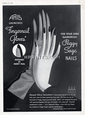 Peggy Sage (Cosmetics) 1940 Nail Polish, Aris (Gloves)