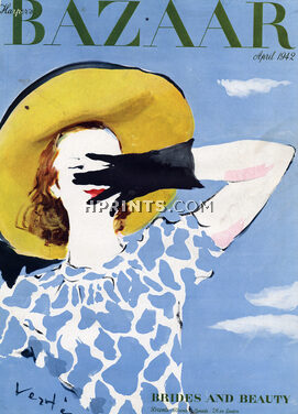 Lilly Daché (Millinery) & Adele's Spring Dress 1942 Panama Hat, Marcel Vertes, Harper's Bazaar Cover