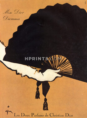 Christian Dior (Perfumes) 1952 Miss Dior & Diorama, René Gruau (Fan, version A)