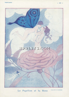 Le Papillon amoureux de la Rose, 1916 - George Barbier The Rose and the Butterfly, Nude Angel