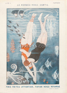 Le Rendez-vous Subtil, 1924 - Jaques Lovers, The Kiss, Bathing Beauty, Swimmer, Underwater, Diving