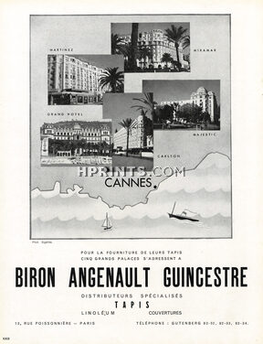 Biron Angenault Guincestre (Tapis) 1947 Cannes, Le Carlton, Majestic, Miramar, Partinez, Grand Hôtel, Photo Sigallas
