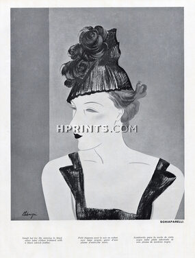 Schiaparelli (Millinery) 1934 Fashion Illustration Hat, Léon Bénigni