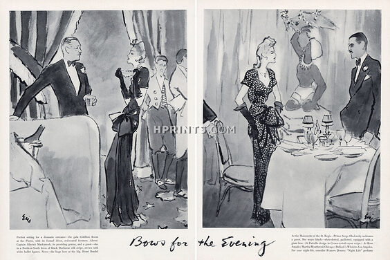 Eric 1942 Henri Bendel, Dress of Black Ducharne Crêpe / Rose Amado, Pattullo Rayon Crêpe