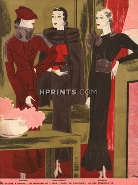 Mirande, Tissus Meyer 1935 "Le Rayon Rouge", Léon Bénigni, Fashion Illustration