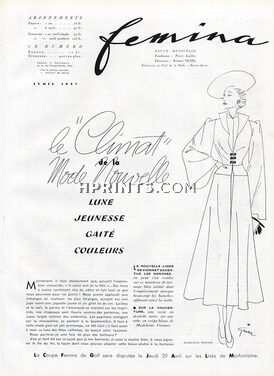 Le Climat de la Mode Nouvelle, 1937 - René Gruau Madeleine Vionnet, Schiaparelli, Maggy Rouff, Creed, Text by Martine Rénier, 3 pages