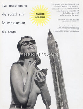 Ambre Solaire 1948 Topless Skier, Sun Protector, Lucien Lorelle