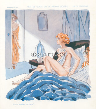 Georges Pavis 1936 "the wedding night or mom worried", Topless