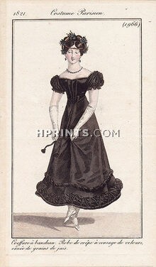 Le Journal des Dames et des Modes 1821 Costume Parisien N°1966