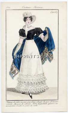 Le Journal des Dames et des Modes 1821 Costume Parisien N°2016