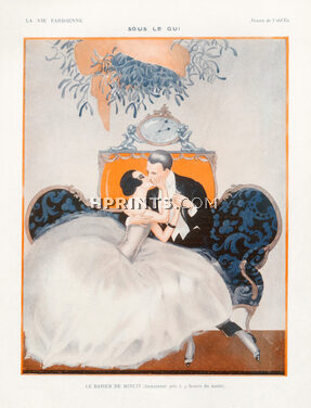 Vald'Es 1923 "Sous le Gui", Mistletoe, Lovers, Midnight kiss