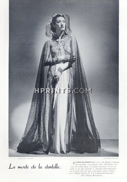 Madeleine Vionnet 1937 Evening Gown, Lace Cape, Joffé