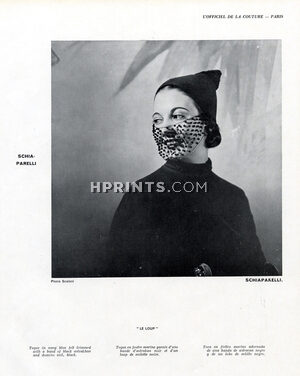 Schiaparelli 1934 Toque in navy blue felt trimmed wilh a band of black astrakhan and domino veil, black, Scaioni