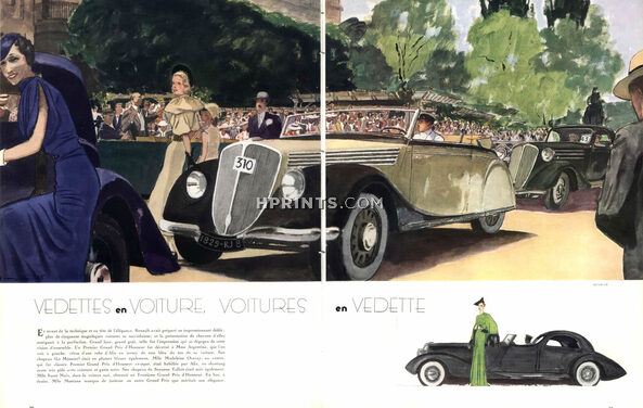 Renault - Concours d'élégance féminine en automobile 1935 Mrs Argentina, Mlle Ozeray... 6 illustrated pages, 6 pages