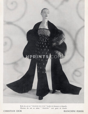 Christian Dior 1951 black embroidery velvet Evening Gown & Coat