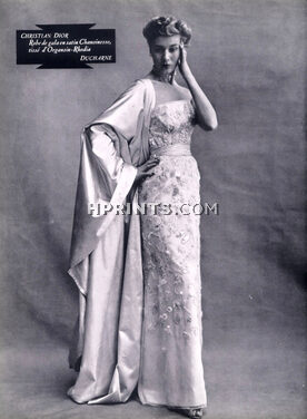 Christian Dior 1952 Robe de gala en satin, Evening Gown, Embroidery, Jacques Decaux