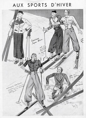 Véra Boréa (Couture) 1935 Ski Clothing, Cartoon