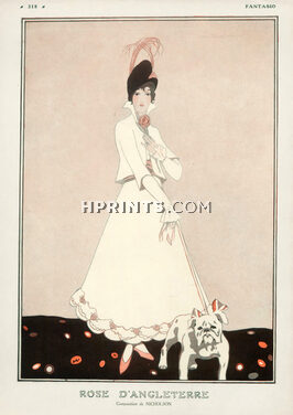 Nicholson 1915 Rose of England, Elegant with her English Bulldog